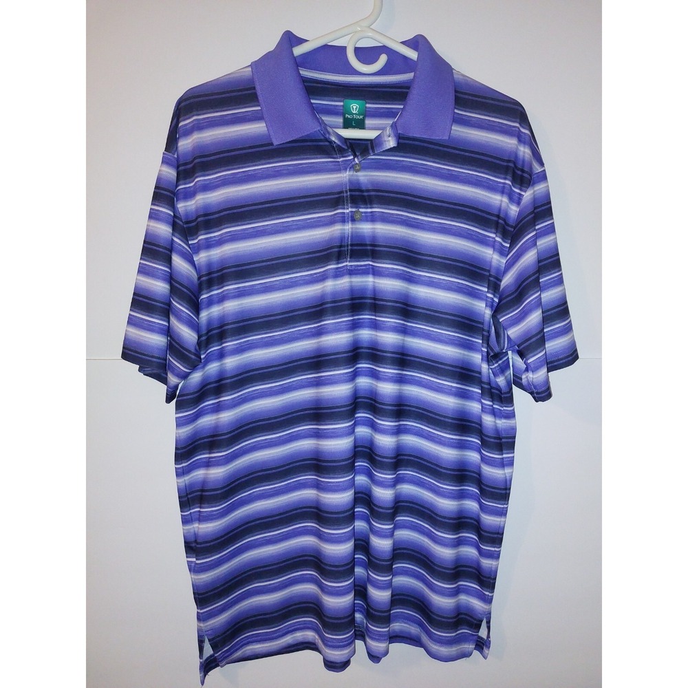 PRO TOUR COOLPLAY Golf Shirt Purple Striped Lightweight Wicking‎ Mens Large